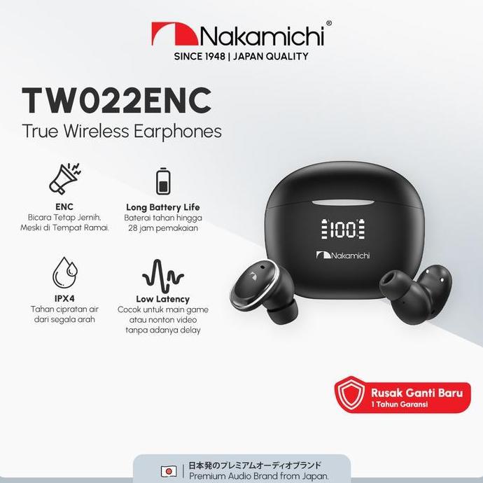 Nakamichi TW022 TWS Earbuds Bluetooth Full Bass IPX4 Sweatproof