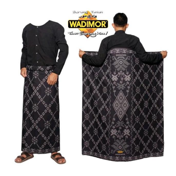 Spesial Wadimor Sarung Dewasa Motif Bali 555 Original Asli Garis Kain Katun Kotak Muslim Muda Hitam 
