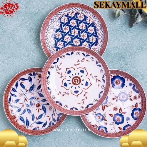 Sale Piring Bijian Keramik Lauk 8" Motif Rotan Coklat