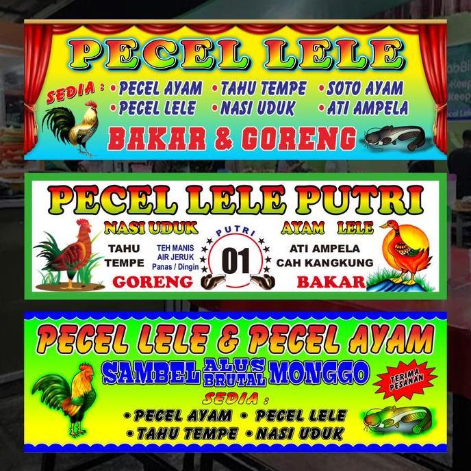 Spanduk Kain Pecel Lele, Spanduk Jualan, Banner Custom Desain, Bahan Kain TC
