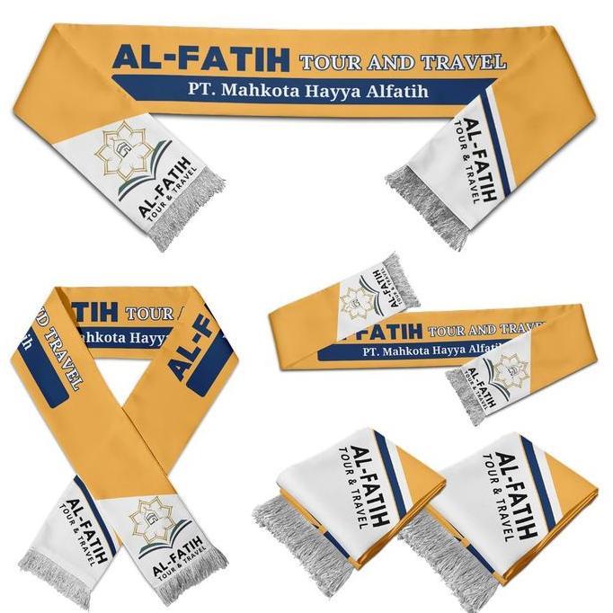 Syal Printing Custom Desain PREMIUM, Bisa SATUAN - Umroh / Bola / Komunitas / Wisata / Suporter ( Be