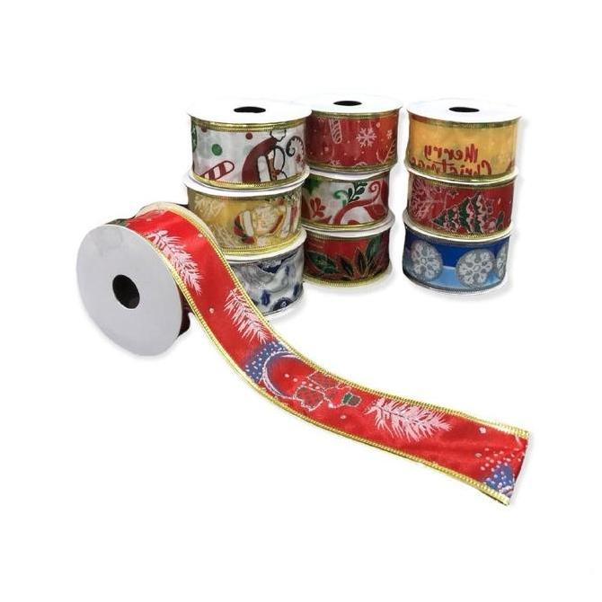 Pita Pohon Natal Roll Motif 4cm pita roll pita organdi pita satin pita mini pita natal pita dekorasi