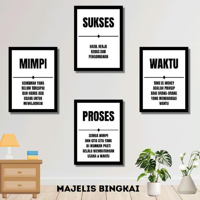 Majelis Bingkai Hiasan Dinding Aesthetic Kata Kata Motivasi 1 Set 4 Pcs Ukuran 20x15cm Bahan Mdf Pre