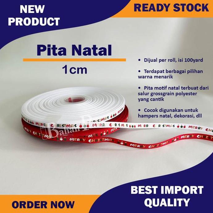 [Roll 100yard] Pita Christmas Grossgrain Polyester Hampers Natal 1cm