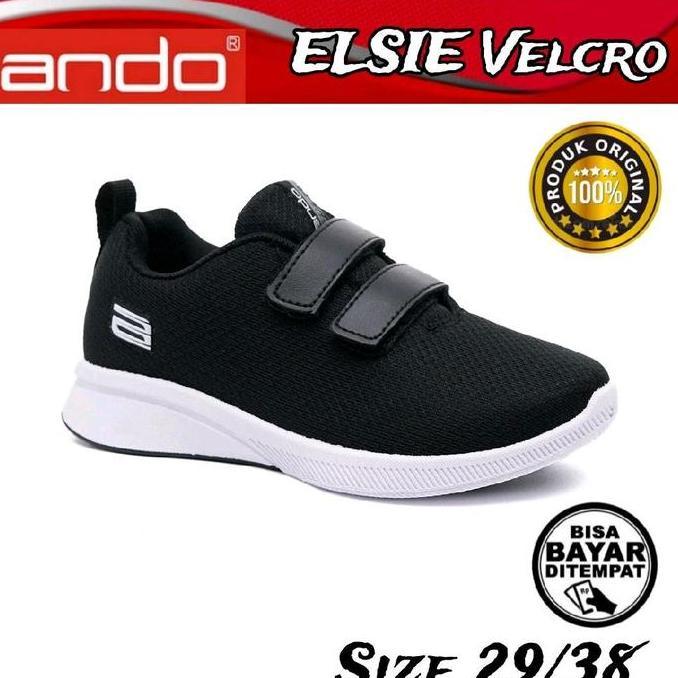 Ando Sepatu Sekolah Anak Perempuan Laki Hitam Putih Kretekan Original Perekat Size 29-38  Fashion
