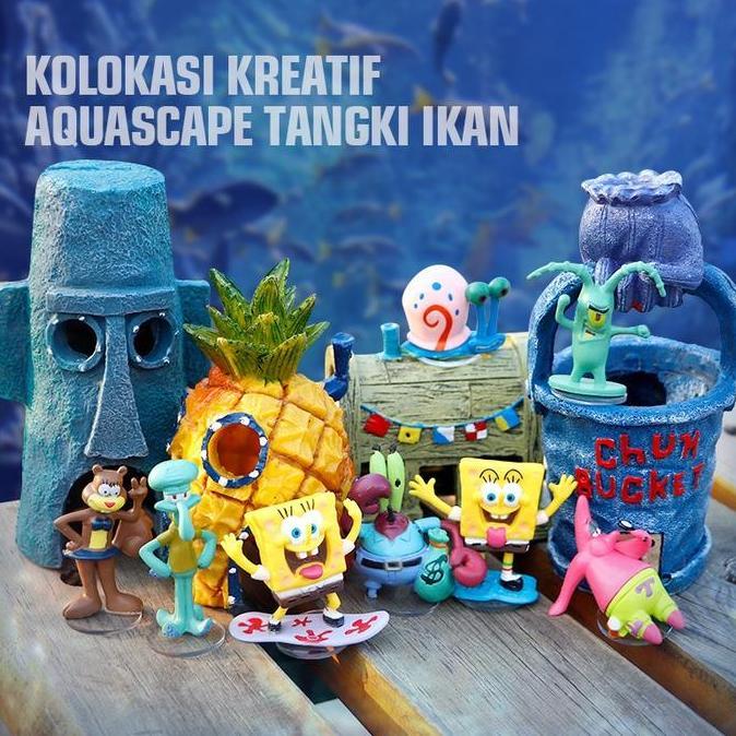 Febylaran - Miniatur Resin Spongebob 6 Pcs - Dekorasi Akuarium Unik