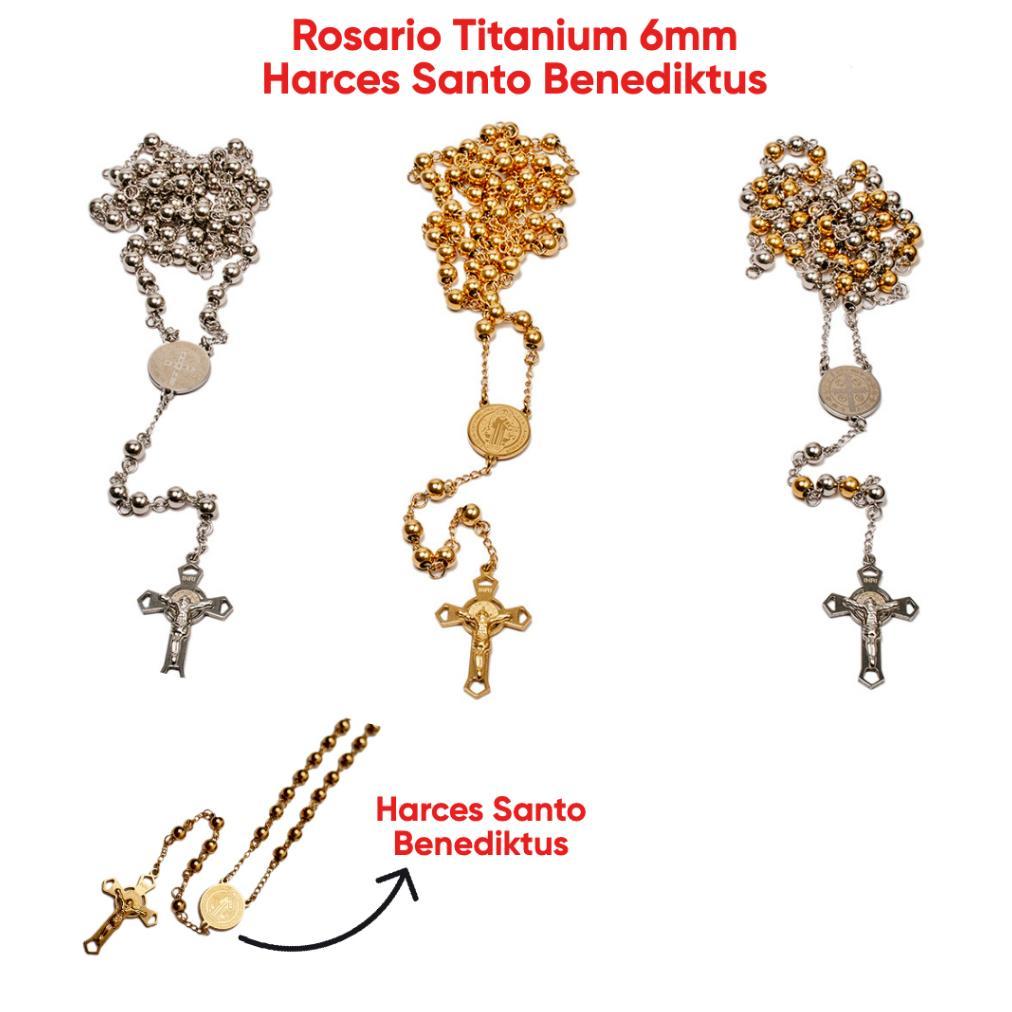 Rosario Titanium 6mm / Harces Santo Benediktus Kalung Titanium Rosario Kalung Salib Katolik