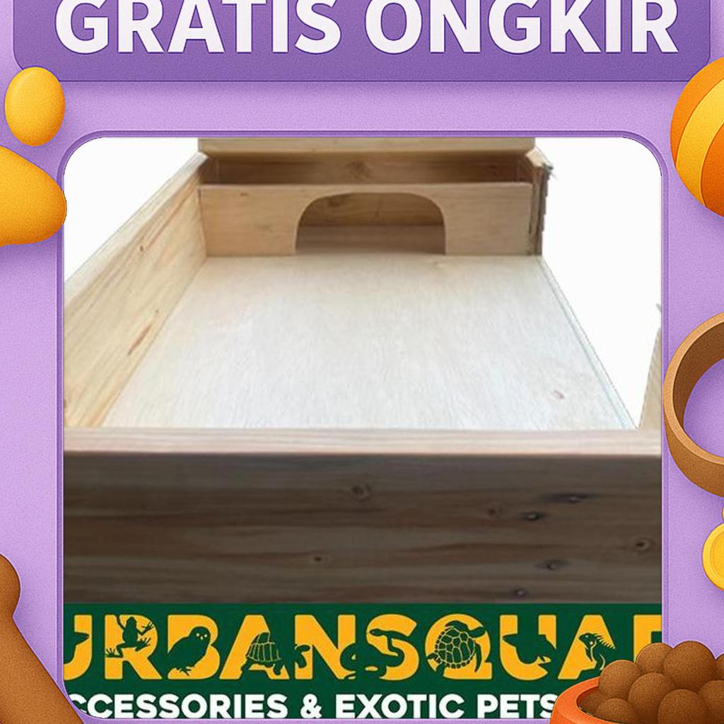 Tortotable Tortab Model Baru Kayu Kaca 50X35X10 Cm Kandang Hiding Cave Kura Sulcata Pardalis