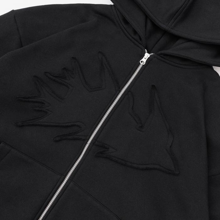 W.Essentiels Label Bleu Affinity Hirondelle Oversize Raw Embroidered Zip Hoodie Zero Black Termurah 