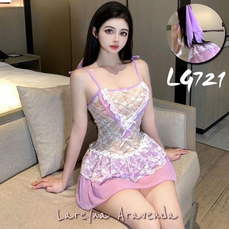 Pakaian Wanita- Set Lingerie Menggoda Kostum Cosplay Pengantin Ungu Lg721 - Lingerie - Baju Dinas Ma