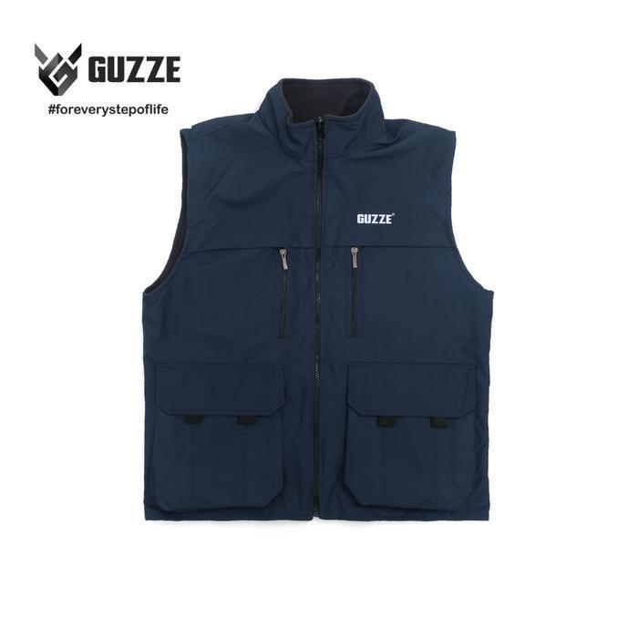Rompi Pria Outdoor Bolak Balik Casual Guzze Double Vest Windbreakers Hitam Keren Tebal New Best Qual