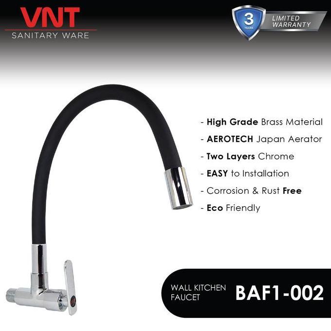 VNT Kran Cuci Piring Flexible Kuningan Leher Angsa Keran Tembok Dapur