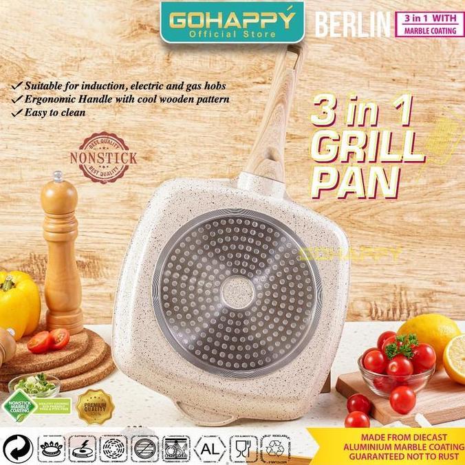 Spesial (Bonus Capitan 49Rb) Panci Barbeque Berlin Grill Pan 3 Devided Pan| Alat Masak Telur Sandwic