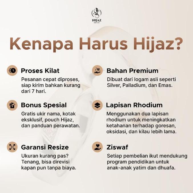 Hijaz Cincin Couple Emas Putih & Perak - Custom Free Ukir Nama
