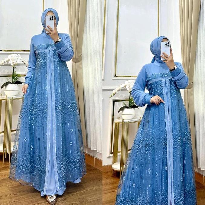 REALPICT DRESS CASUAL KODE 019 FREE FASMINA BAHAN CERUTY PREMIUN MIX TILE BORDIR APLIKASI PAYET SWAR