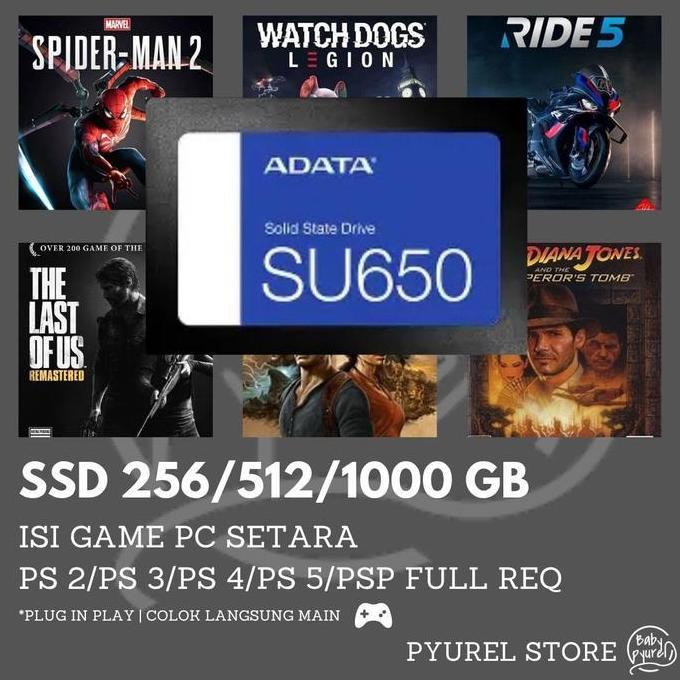 SSD 256/512/1000 GB USB 3.0 Isi Full Game PC/Laptop setara PS 2/PS 3/PS 4/PS 5/PSP/Nintendo.