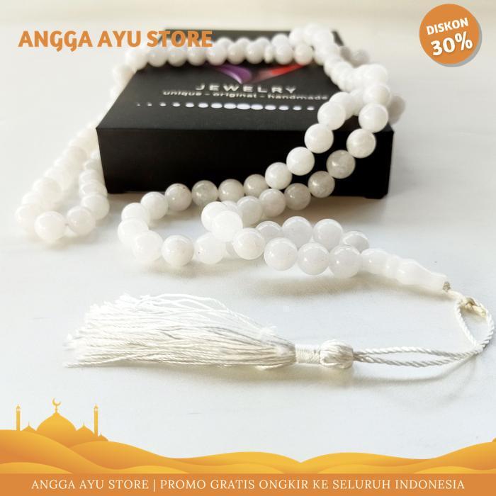 KALUNG TASBIH BATU GIOK PUTIH 10MM ASLI CINA 99 BUTIR - VEE TERMURAH