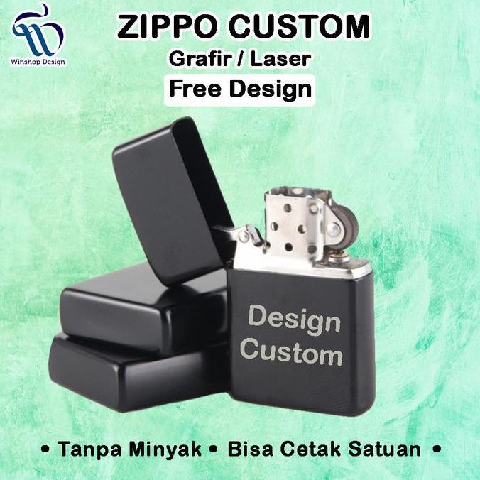 Custom Korek Api / Lighter Zippo - Cetak Grafir / Laser - HITAM