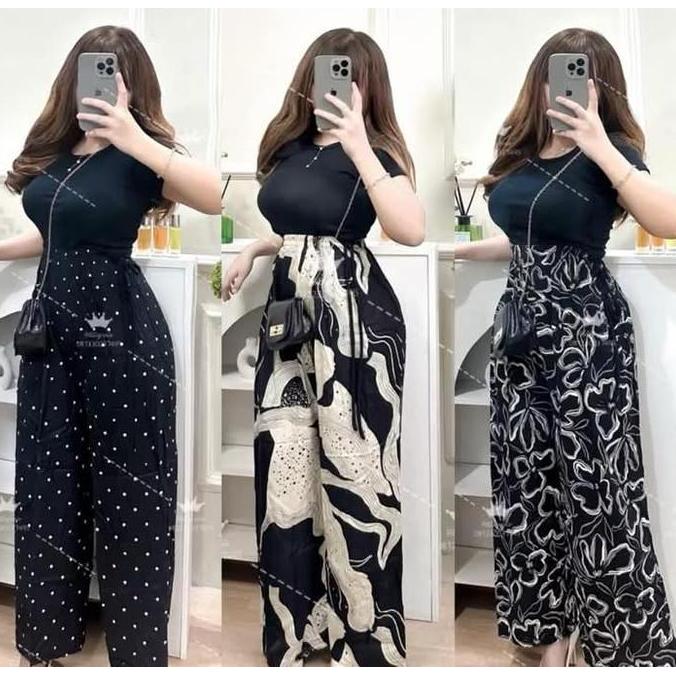 (PAKET HEMAT) Bundling isi 3 Clana Kulot Rayon Motif Kekinian Wanita Cantik