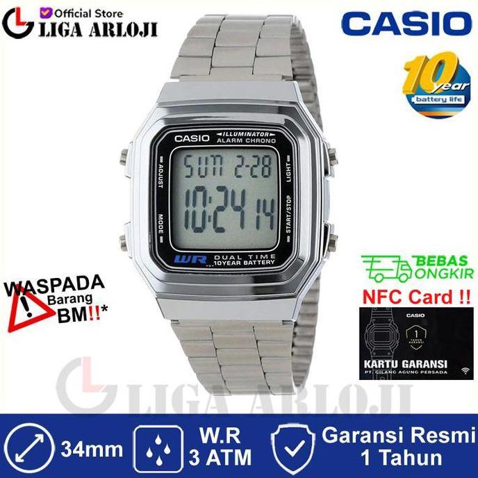 CASIO A178WA-1ADF - Jam Tangan Unisex Vintage Silver A178WA A178WA 1ADF A178WA-1