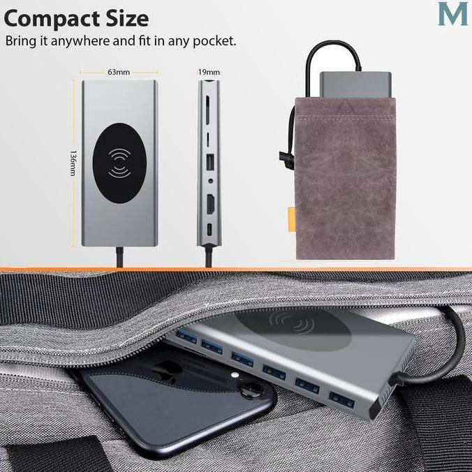 Mils 15 In 1 Usb Type C Hub Usb 3.0 Micro Sd Rj45 Hdmi Wireless Charge - Chub15