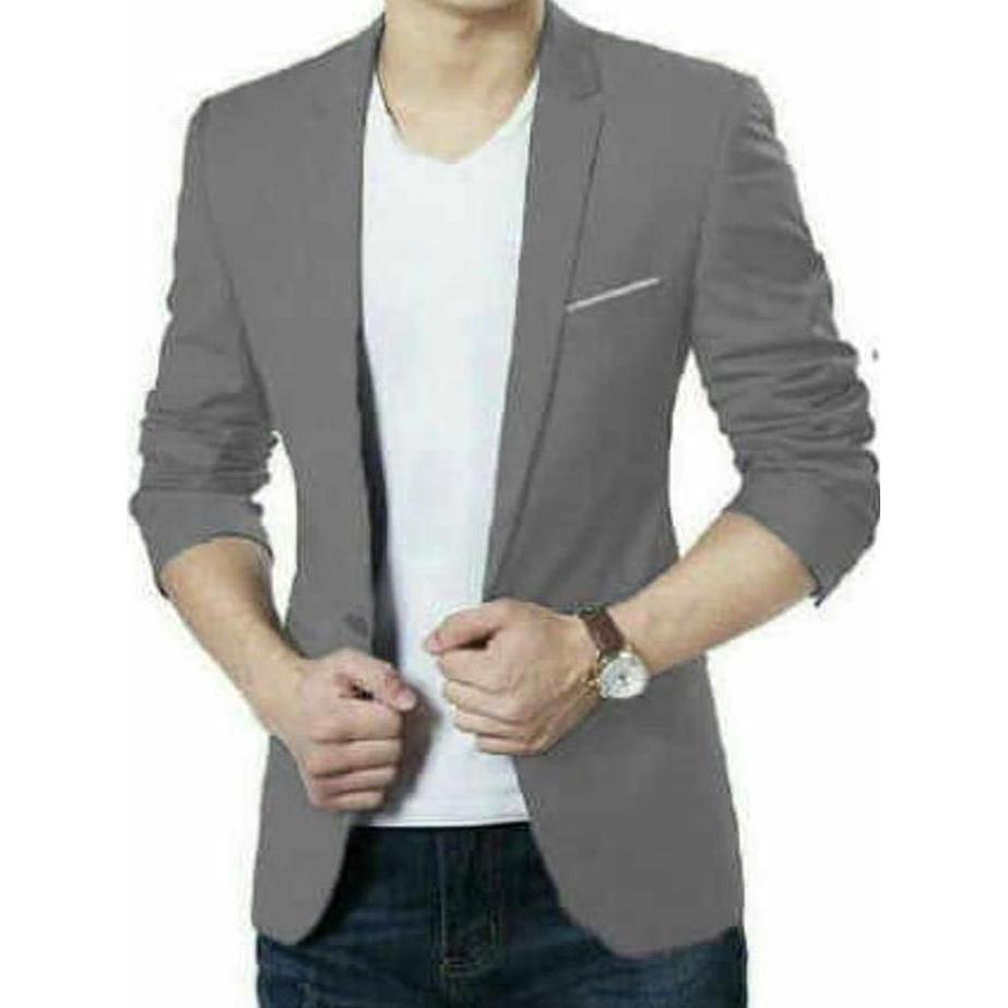 Blazer Pria Jas Formal Slim Fit Abu Muda