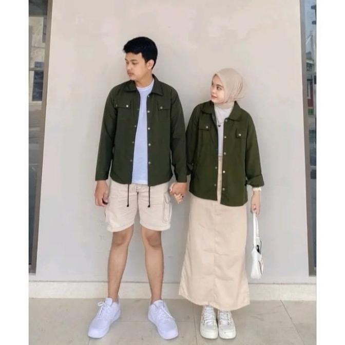 Outer Kemeja Semi Parka Couple Set - Kemeja Semi Parka Pasangan - Kemeja Polos Pria Wanita Panjang
