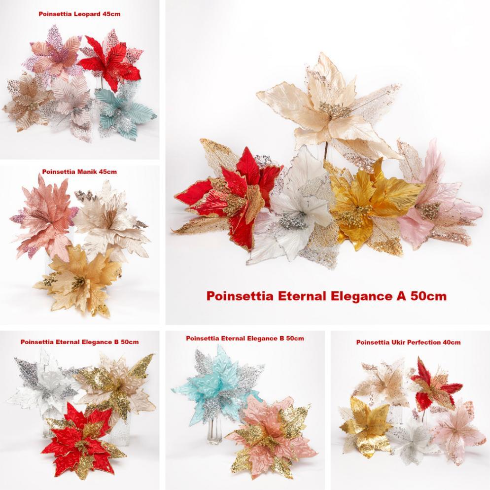 Hiasan Bunga Natal Poinsettia Bunga Hiasan Dekorasi Natal Poinsettia  Bunga Plastik Buatan Imitasi H