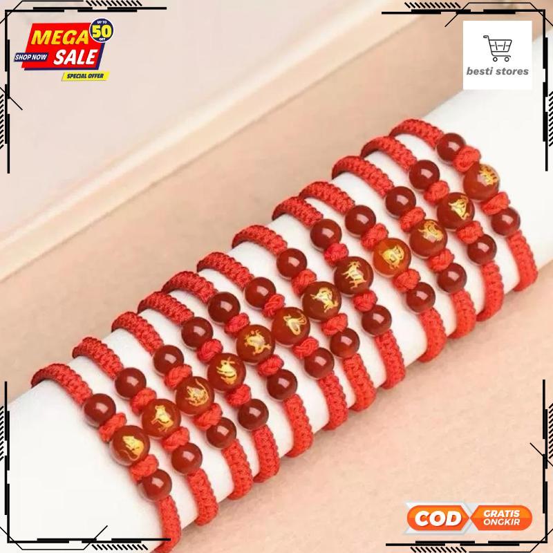 Gelang Tali Merah 12 Shio Keberuntungan / Gelang Tangan Wanita Pria Anak Serut Zodiak Cina Tahun Lah