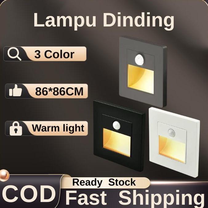 BERKUALITAS! Lampu Sensor Lampu Tangga Dinding Step LED Tanam 86X86MM Lampu Dinding Sensor Otomatis 
