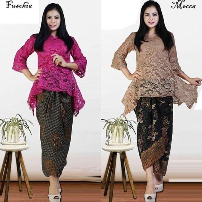 SETELAN KEBAYA MODERN BROKAT RINJANI FULL PURING SILVER DAN BIRU