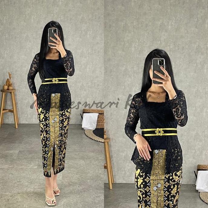 Kebaya Brukat Set Panjang Hitam / Kebaya Bali Modern