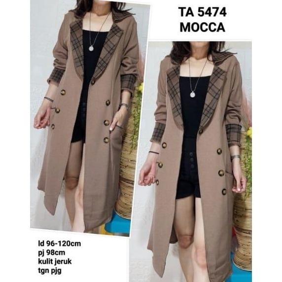 LONG BLAZER POLOS KOMBINASI KOTAK KOTAK VIRAL JASUKA Wanita(ada Kantong) Hitam Kantor Panjang Casual