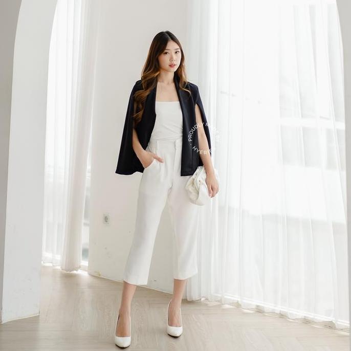HYERIES CAPE blazer wanita korea / blazer kerja wanita / blazer wanita putih hitam / blazer kantoran