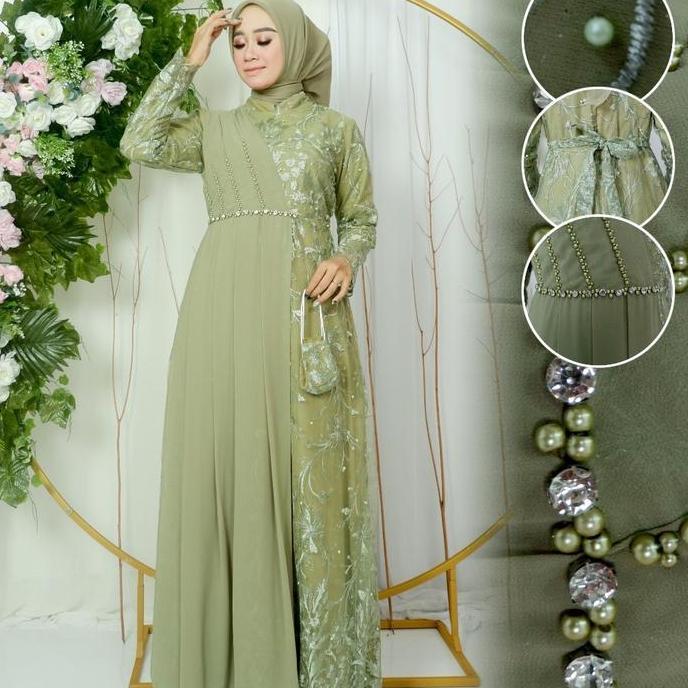 Carmila Dress Bahan Tile Premium Bordir Dengan Dengan Payet Mote Gamis Pesta Kondangan Mewah Elegan 