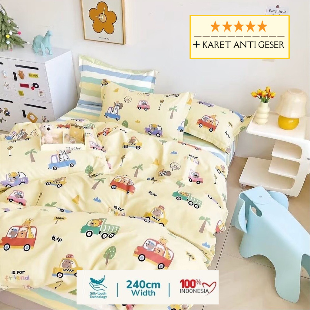 sprei anak laki cowok 120x200 100x200 90x200 180x200 160x200 motif car superhero astronot mobil