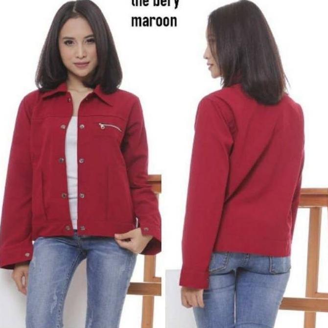 JAKET POALN BABAY CANVAS WARNA MERAH MAROON L - XXXL / OUTER WANITA KOREAN STYLE TERBARU