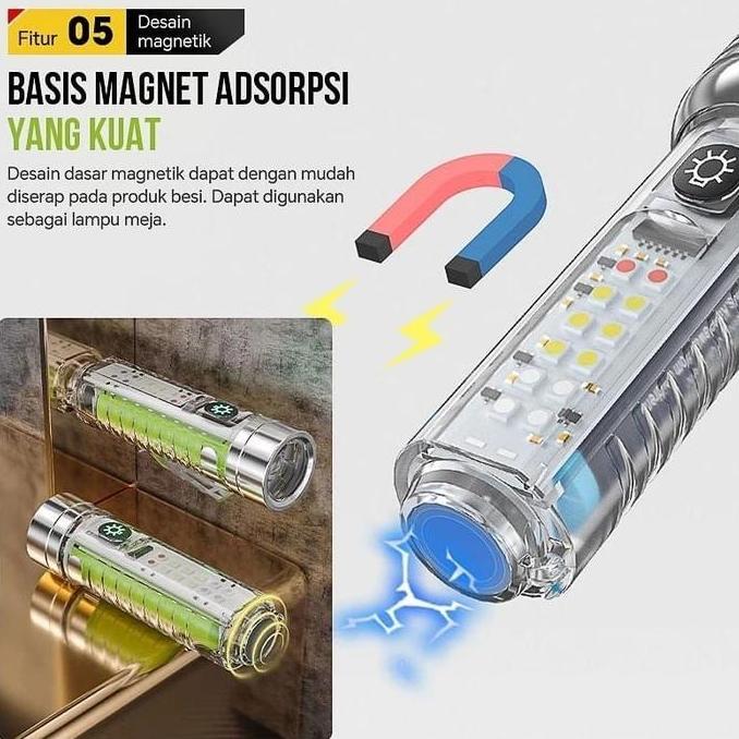 Terjangkau Senter Mini 520A Transparan / Senter Lampu Strobo / Senter Multifungsi 520