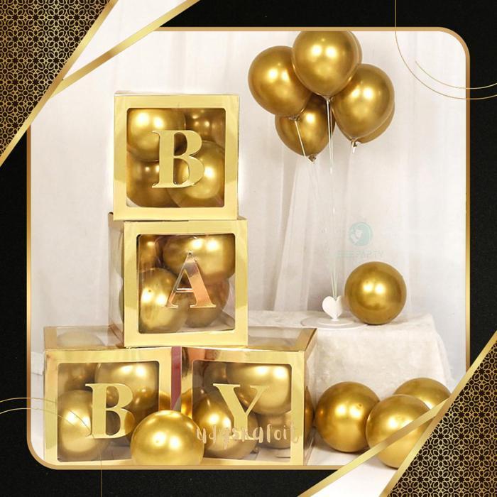 UDYSKAFOIT 12 INCI KOTAK BALON TRANSPARAN EMAS DENGAN STIKER HURUF A-Z UNTUK DEKORASI PESTA ULANG TA