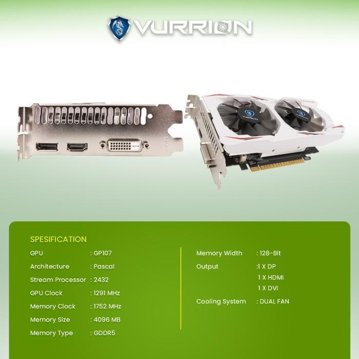 Vurrion Gtx 1050 Ti 4Gb Gddr5 128-Bit | Vga Card Vurrion Gtx1050Ti Original Dan Terpercaya