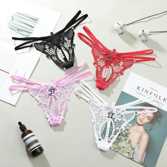 Murah Celana Dalam Mutiara bordir transparan Sexy Tali Thong Lingerie C2270 Non COD
