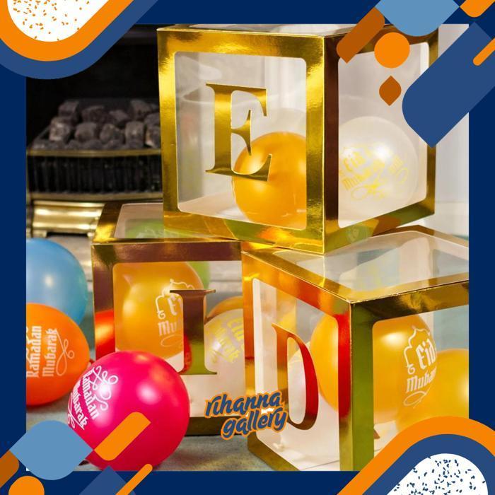 RIHANNAGALLERY 12 INCI KOTAK BALON TRANSPARAN EMAS DENGAN STIKER HURUF A-Z UNTUK DEKORASI PESTA ULAN