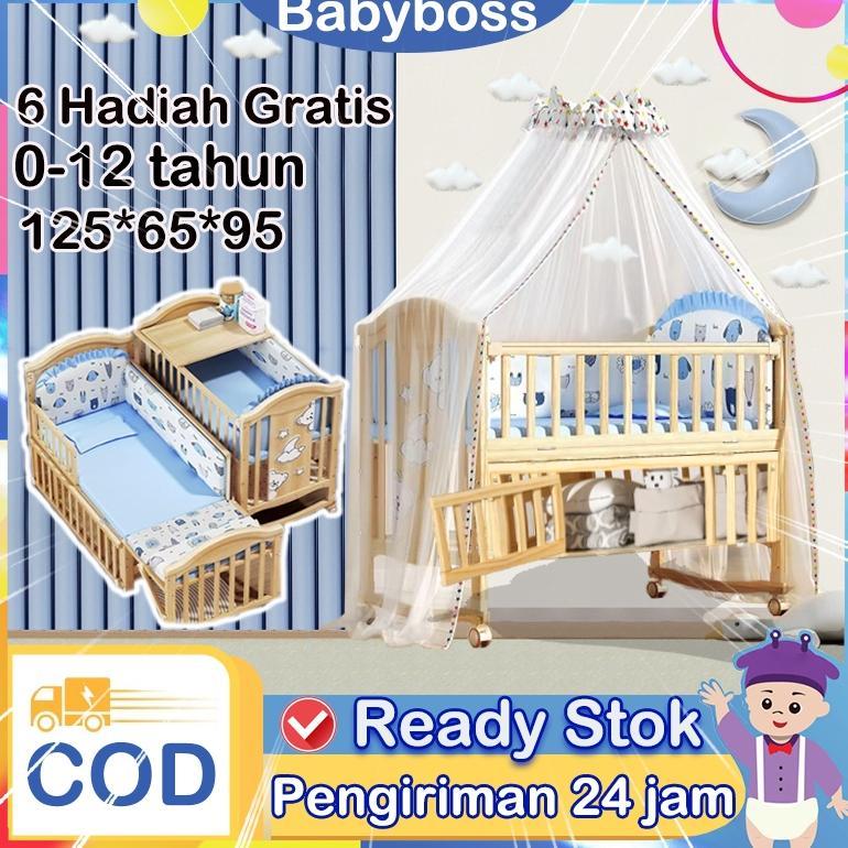 Ready Stok[Tanpa Cat & Tanpa Formalin]Tempat tidur bayi kayu  box bayi  Tempat Tidur bayi set lengka