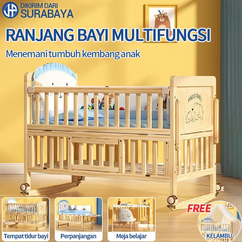 Tempat tidur kayu solid multifungsi / tempat tidur bayi / tempat tidur anak / Baby Tempat tidur ayun