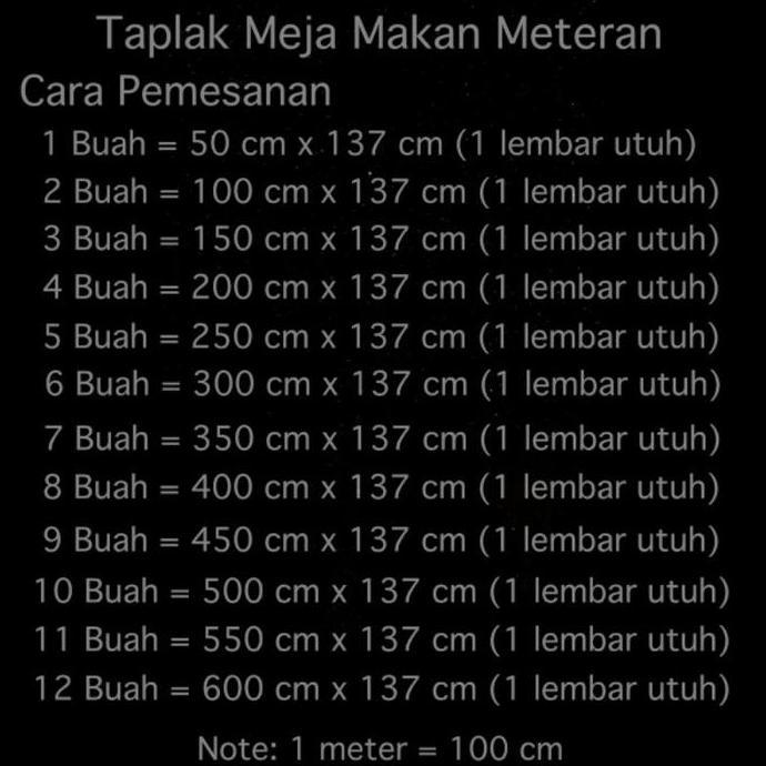 New- Taplak Meja Makan Putih Polos Plastik Anti Air Meteran Per 50 cm