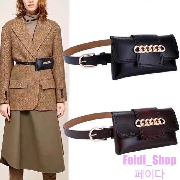 Key- Feidi- Tas Pinggang Selempang Wanita Bag Waist Mini Kulit "Leather Bag" Hitam Waist  Bag
