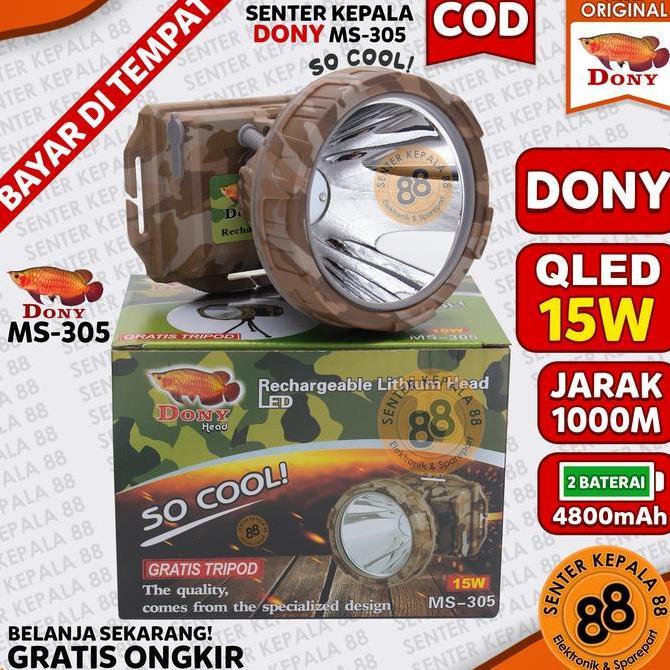 SENTER KEPALA DONY MS 305 SOCOOL 15 WATT 15W 15 W QLED LED T6 MURAH SUPER TERANG GUNUNG MURAH SENTER