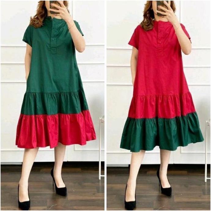 CHRISTMAS DRESS / DRESS NATAL MERAH HIJAU BOTOL CNY IMLEK TERBARU