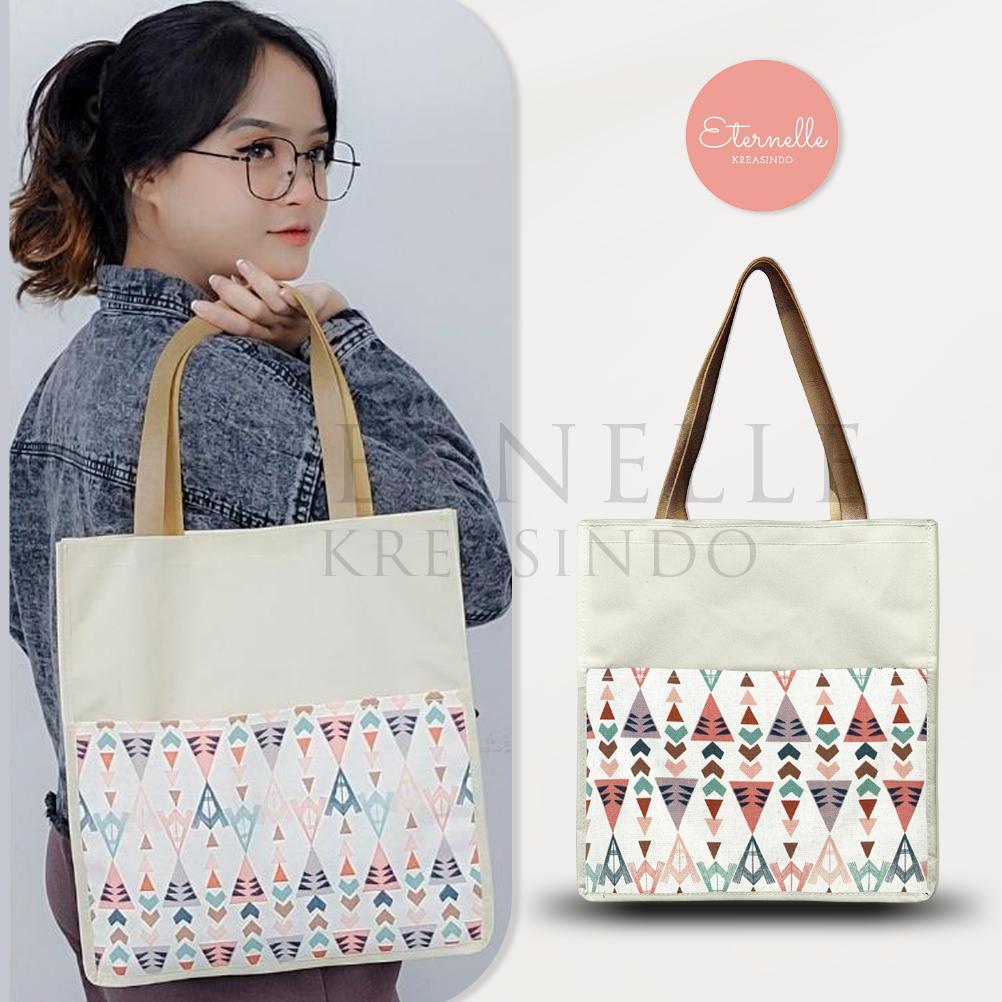 Promo` Original [100% Foto Asli] Tas Kanvas Kombinasi Kotak Ukuran Besar / Tas Kanvas Simple Wanita 