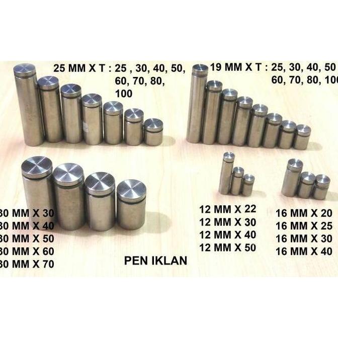 Pen Iklan 12 x 22 Stainless Steel / Baut Akrilik / Sign Board